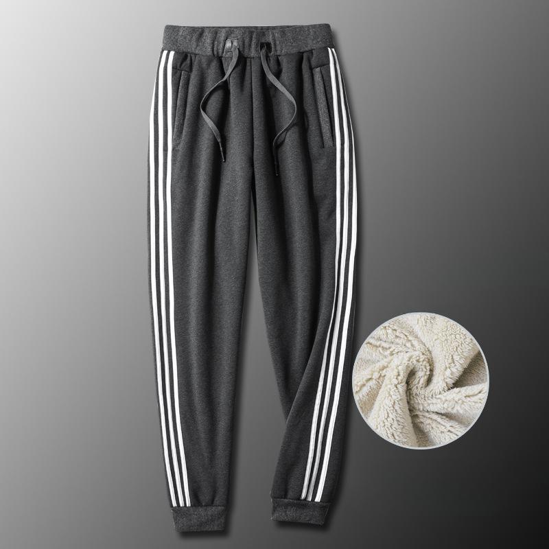 

Спортивные брюки с тремя полосками для мужчин на зиму, утепленные толстым ламповым бархатом, теплые брюки, мужские повседневные брюки 8XL серый