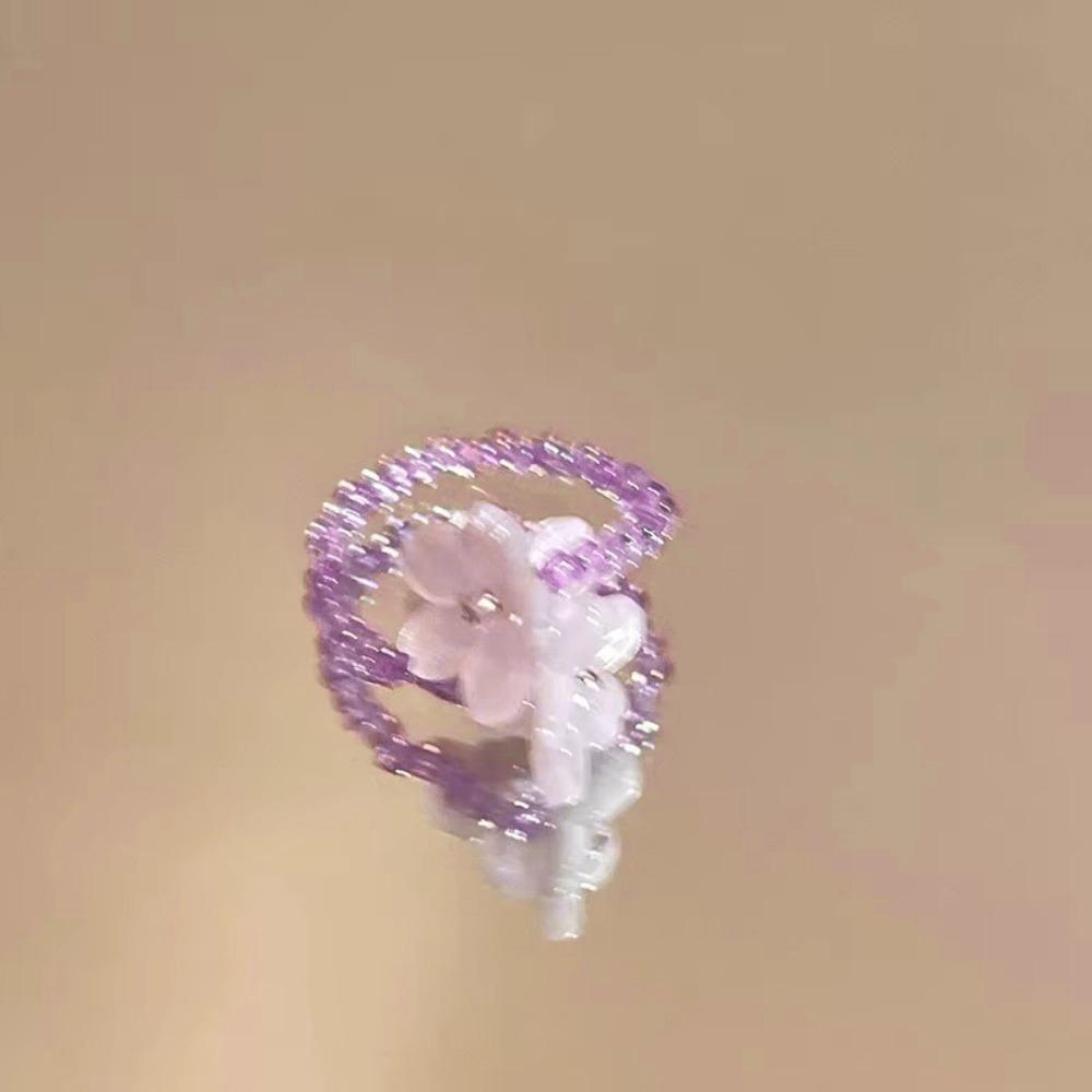 

Белая лилия Индекс Фиолетовый цветок Акриловое кольцо Уникальное эластичное кольцо из бусин Модное кольцо на палец 02