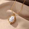 New Trendy Baroque Imitation Pearl Pendant Stainless Steel Necklace For Women Fashion Waterproof Collar Neck Jewelry Accessory