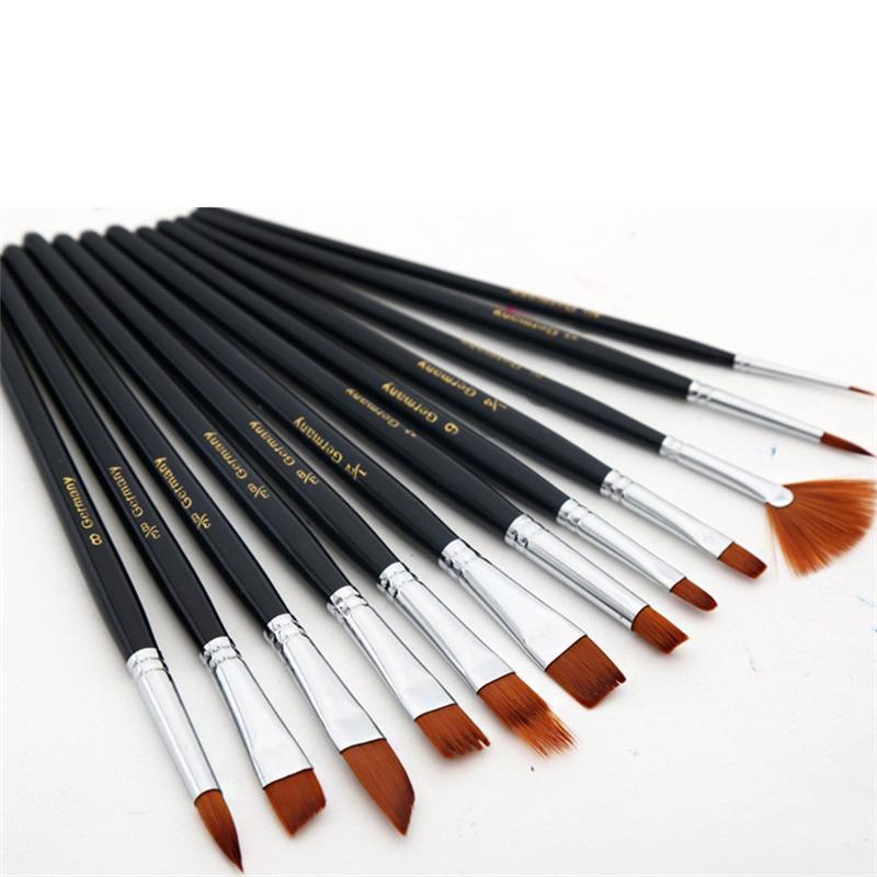 12pc Watercolors Brush Acrylic Oil Art Craft Aquarelle Paint Wooden Handle Pen Nail Artist Short Miniature Detail Painting Brush