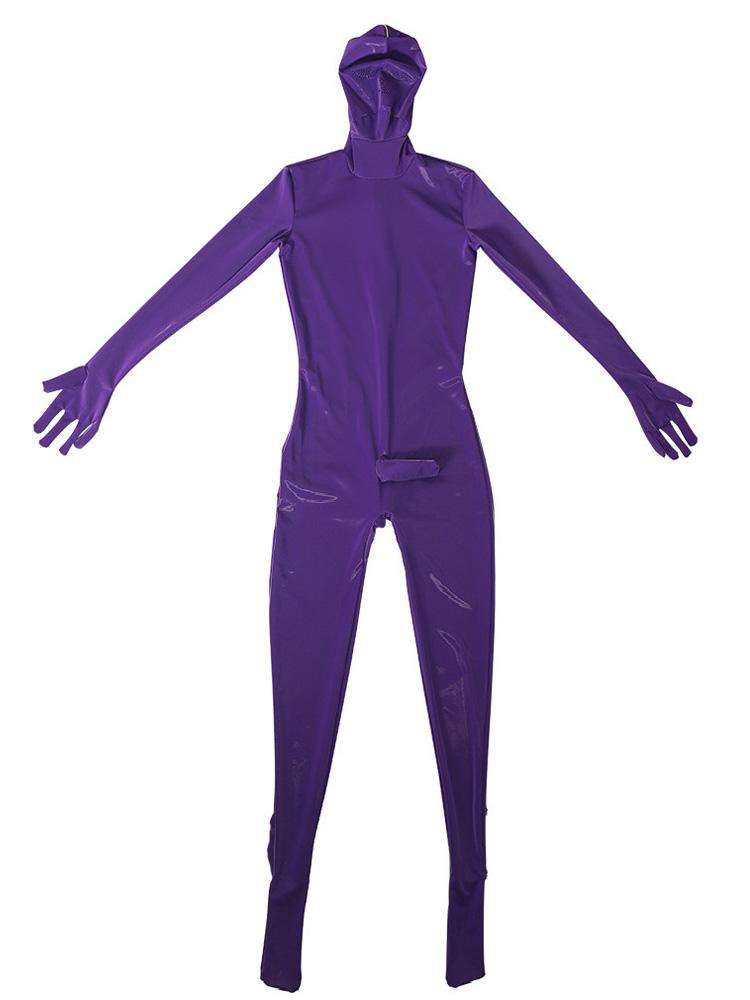 Sexy Oil Shiny Full Bodysuit Latex Elasitc Sexy Tight Zipper Open Crotch Cosplay Leotard U Convex Pouch Jumpsuit Plus Size