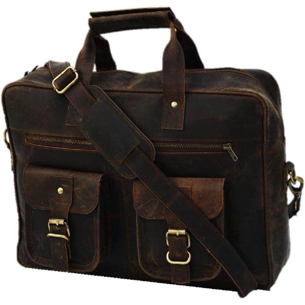 Mens Messenger Bag 16 Inch Vintage Genuine Leather Briefcase Large Computer Laptop Shoulder Bag Brown