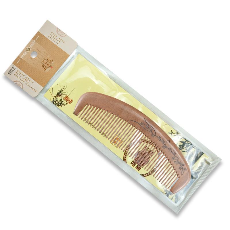 Solid Wood Peach Comb for Head Massage - Engraved Design for Women & Men