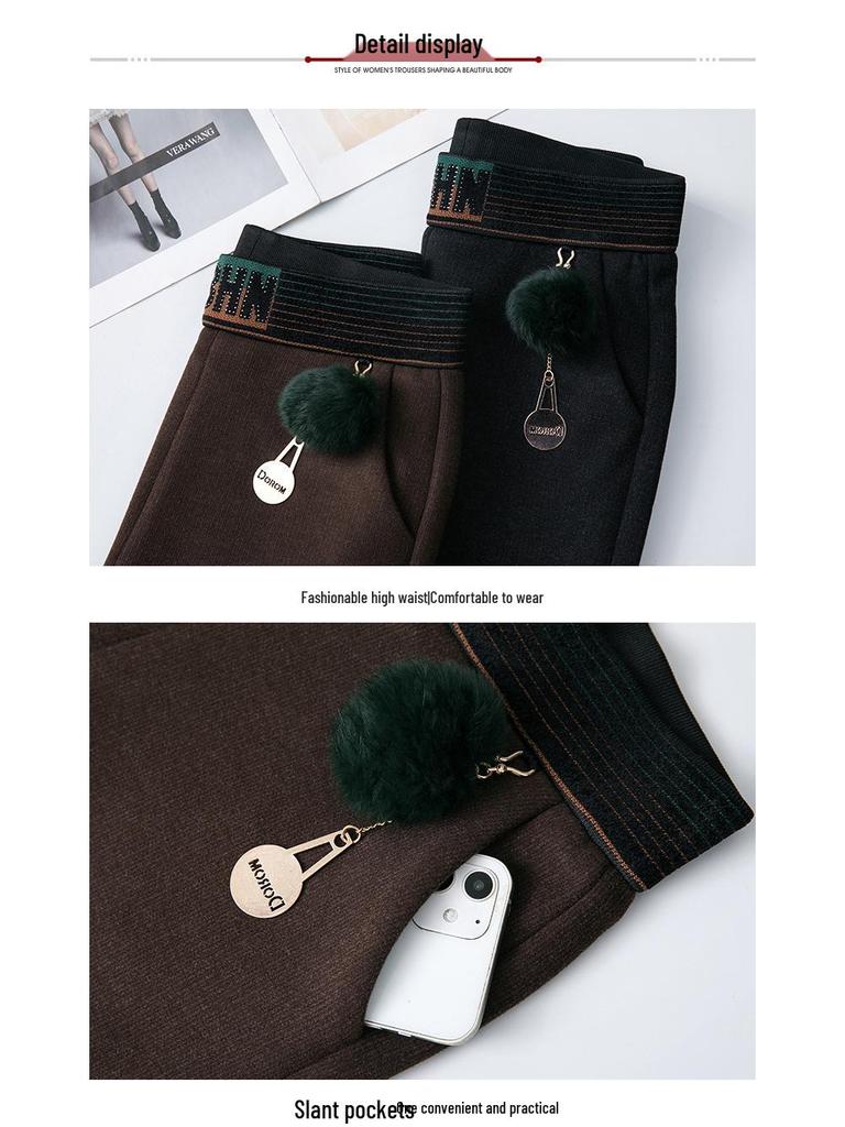 Damen Fleecegefütterte Baguette-Hose: Lässig, Elastischer hoher Bund, Übergröße, Warmes gerades Bein für Herbst/Winter