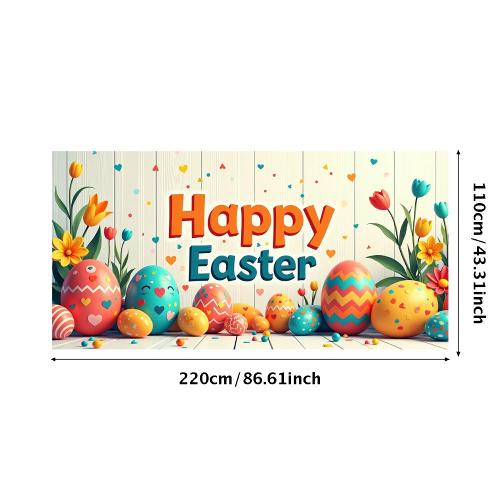Happy Easter Banner Bunny Ears With Colorful Eggs Butterflies Backdrop Decorations Spring Celebration Background Party Supplies