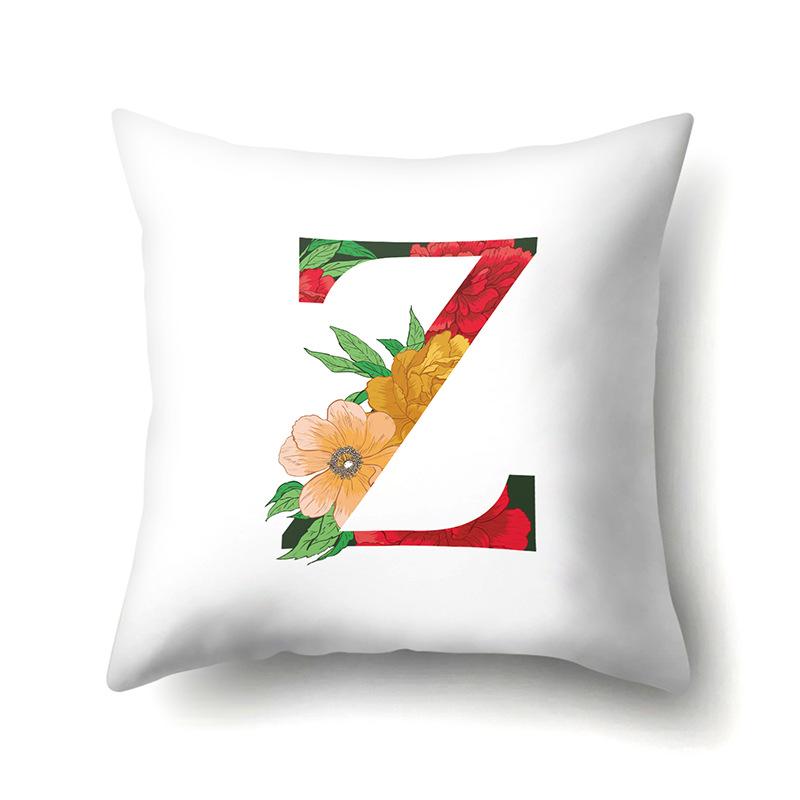 Polyester Pillowcase Watercolor Flowers Car Decoration Print 26 English Letters Home Cushion Cover