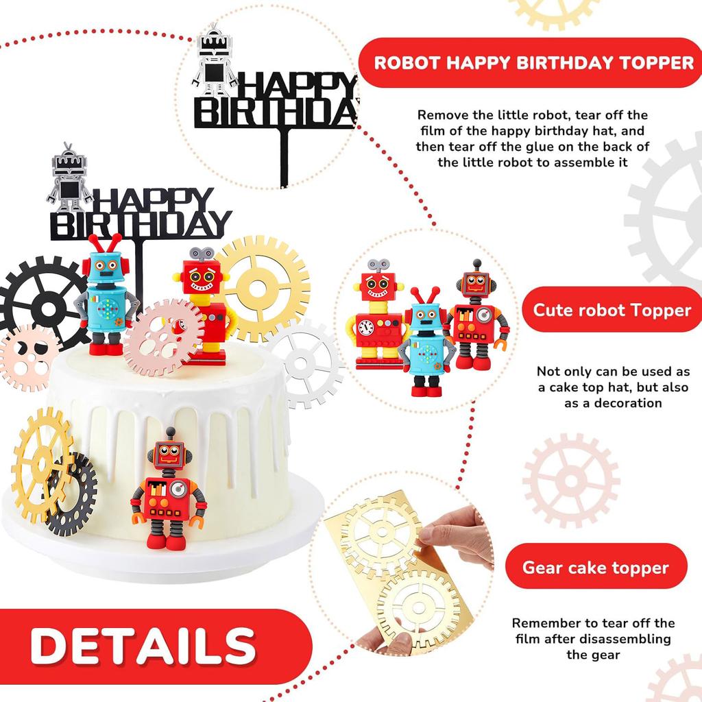 11Pcs Robot Cake Toppers for Boys Robot Birthday Robot Cake Cupcake Decorations Robot Figurine for Robot Birthday Party Supplies