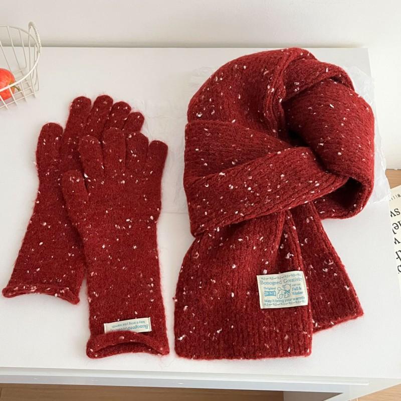 Womens Winter Wool Blend Knitted Beaded Scarf Gloves Set Casual Chic Accessory In Multiple Colors