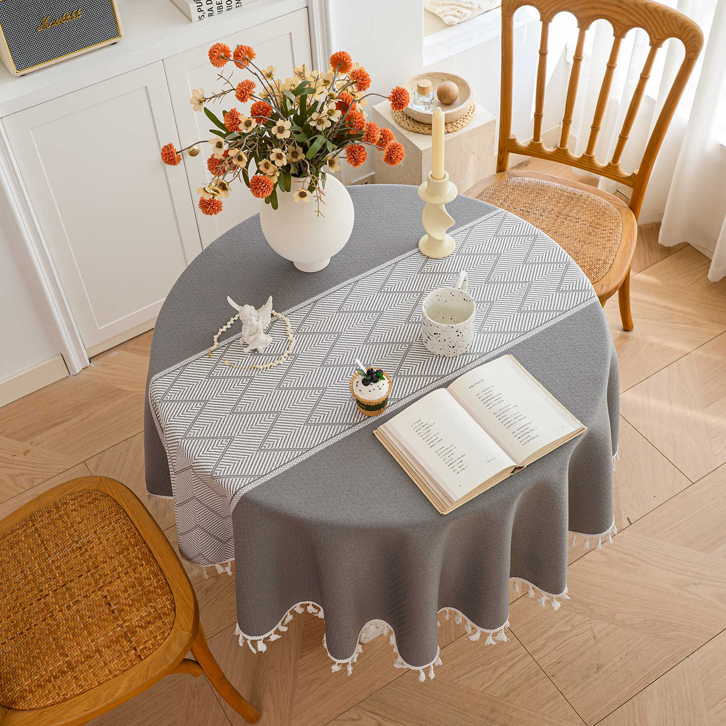 Waterproof Tablecloth Linen Look Luxury Dining Table Cover Round Rectangular 90*90cm