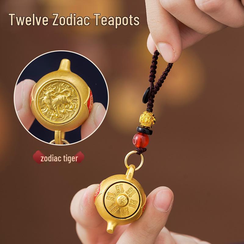 Alloy Zodiac Teapot Keychain Pendant with Twist Handle