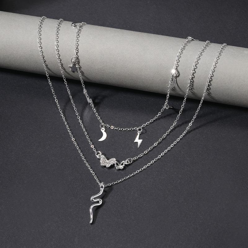 Serpentine stacked pendant jewelry high-end female butterfly star moon necklace multi-layer necklace