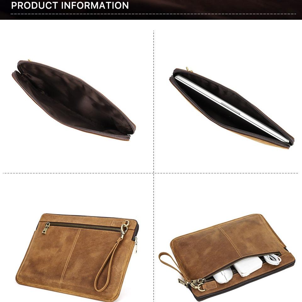 Genuine Leather Laptop Sleeve For MacBook Pro 14 Large Inner Pocket Shockproof