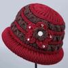 Winter Basin Hat Floral Design Soft Velvet Thermal Insulation Middle-Aged Elderly Women Knitting Hat Headwear