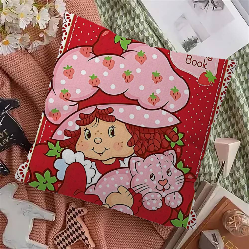 Kawaii Cute S-Strawberry S-Shortcake Pillow Covers Cartoon Sofa Decorative Home Double-Sided Printing Short Plush Cushion Cover