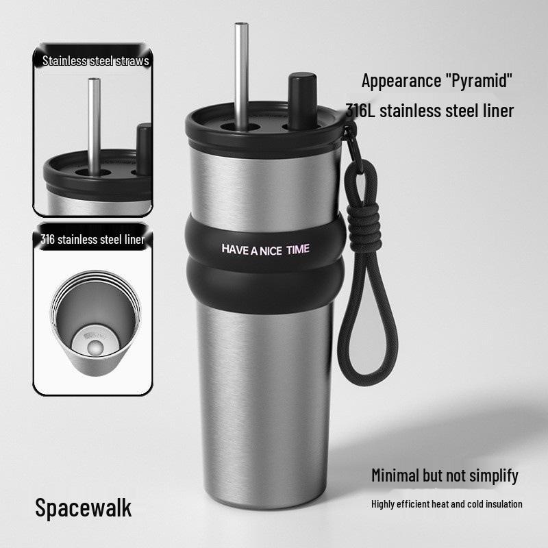 316 Stainless Steel Thermos Cup with Straw - Large Capacity, High Aesthetic Design for Coffee and Cold Drinks, Perfect Gift