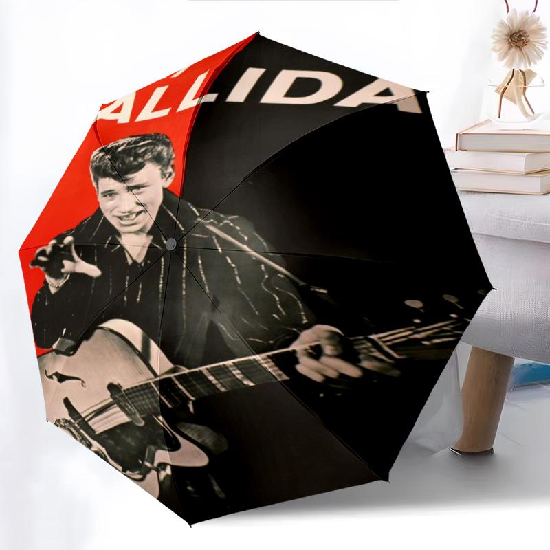 Johnny Halliday Folding Umbrella Travel Durable Travel Printing Sun Umbrella