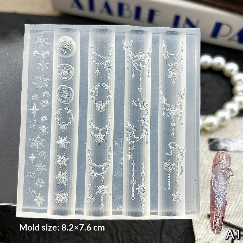 Flowers Bowknot Horse Nail Silicone Relief Design Nail Art Mold 3D Decoration Accessories Transfer Template Nail Salon