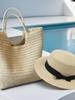 Chic Large Capacity Paper Woven Straw Tote Handbag for Women, Summer Woven Beach Shoulder Bag with Zip ClosureHat and Suit Set