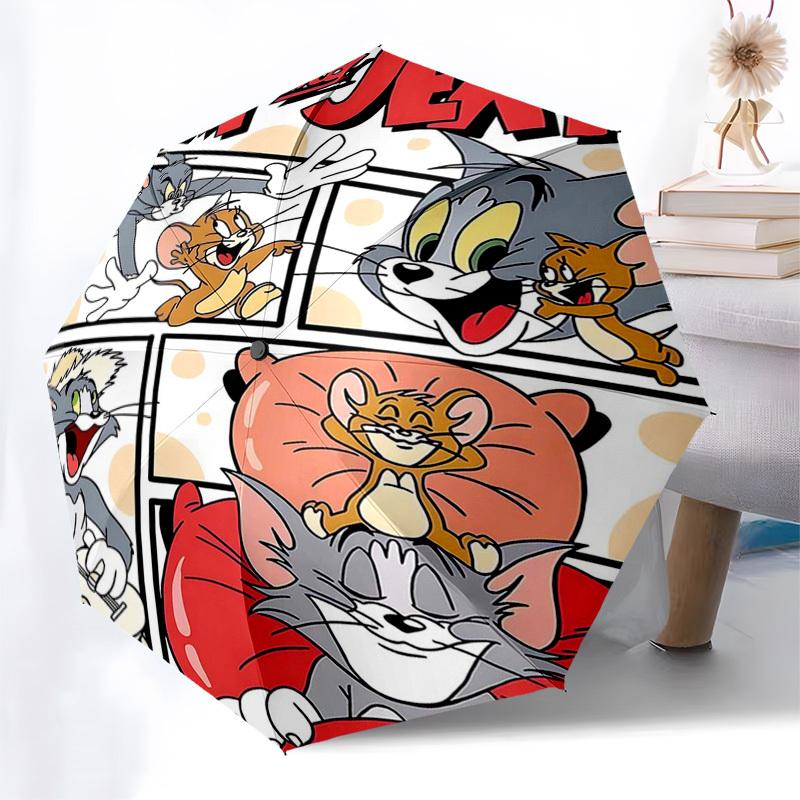 

1pc Tom & Jerry Auto Open Close Umbrella, Portable 3-Fold Design, 8-Bone Iron Frame Outdoor Umbrella, Ideal Gift for Fans, Travelers, Daily Use, Perfe