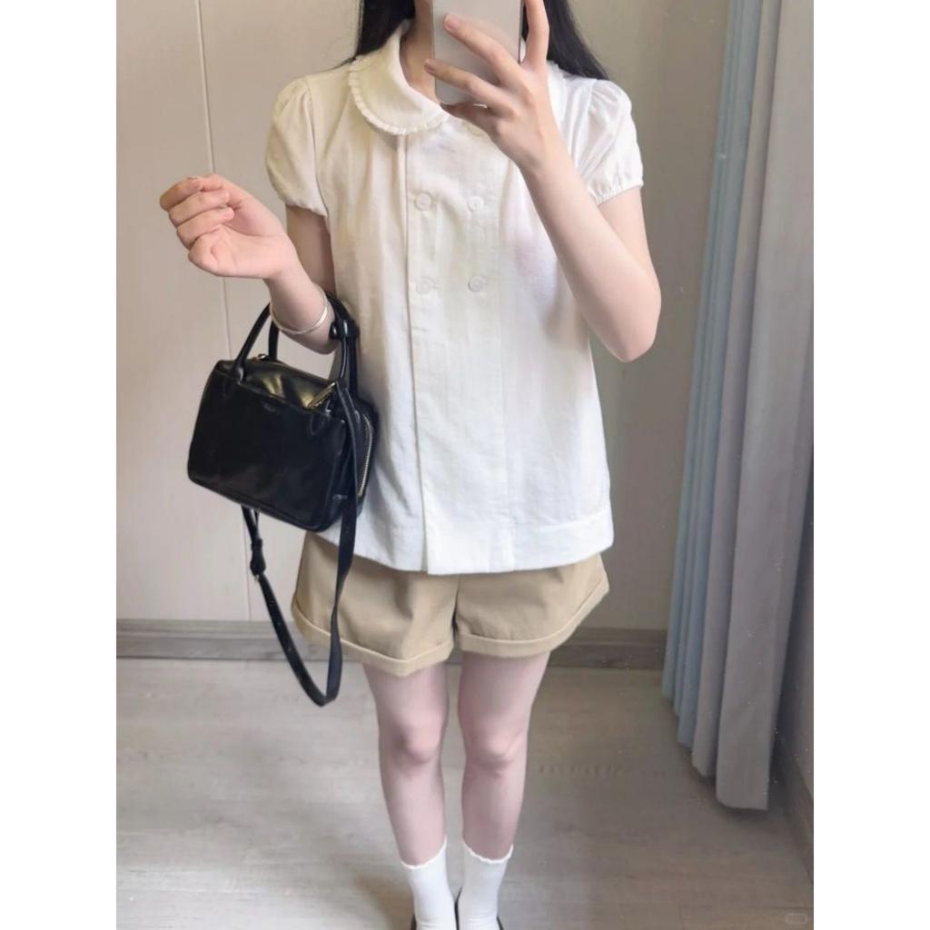 Summer new sweet style doll collar bubble sleeve shirt women's design sense loose and thin versatile top