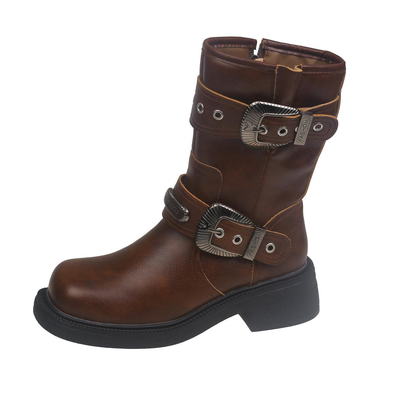 

Maillard Boots New Belt Buckle Western Boots Medium Knight Boots Women s Short Boots High Boots Martin Boots 40 темно-рудий