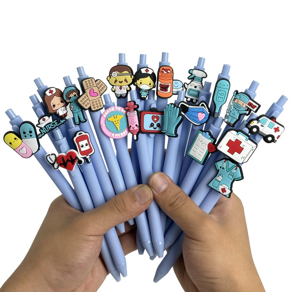 10Pcs Sky Blue Series Medical Pens, Quick-Dry Plastic Ballpoint Pens with Medium Tip, Suitable for Nurses and Healthcare Professionals, Perfect Hallow