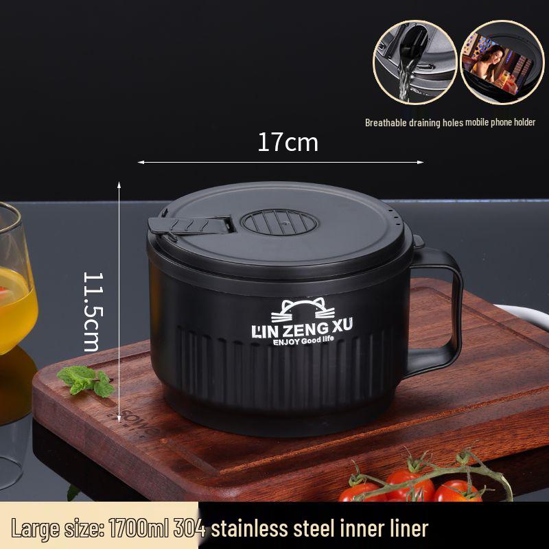 Japanese Style Large Capacity 304 Stainless Steel Noodle Bowl with Lid for Dormitory Students - Heat Preserving Meal Server