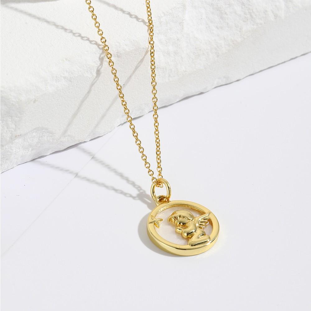 Round Angel Sunflower Shell Pendant Necklace - Star & Moon Design for Women, European & American Style