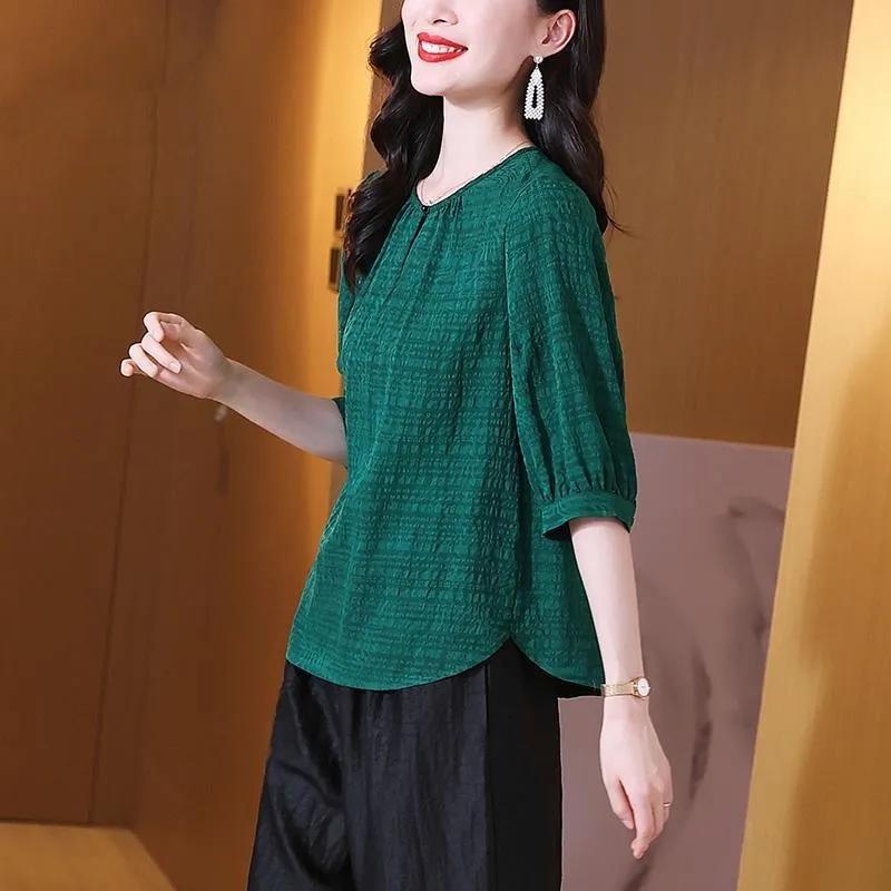 Summer New Crown Fashion Chiffon Top Women's Round Neck Short Sleeve Temperament Half Sleeve Popularity Small Shirt