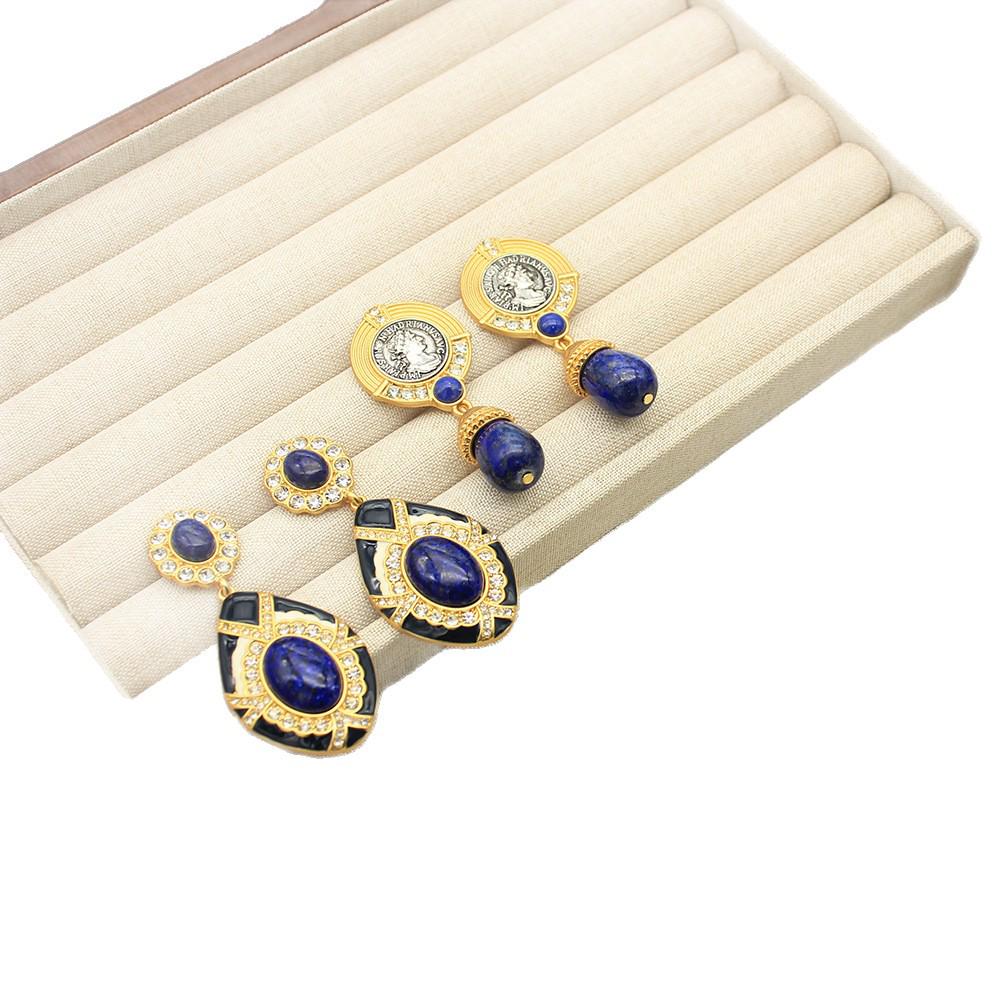 Vintage Silver Needle French Portrait Pearl & Lapis Lazuli Stud Earrings - Luxurious High-End Accessories for Women