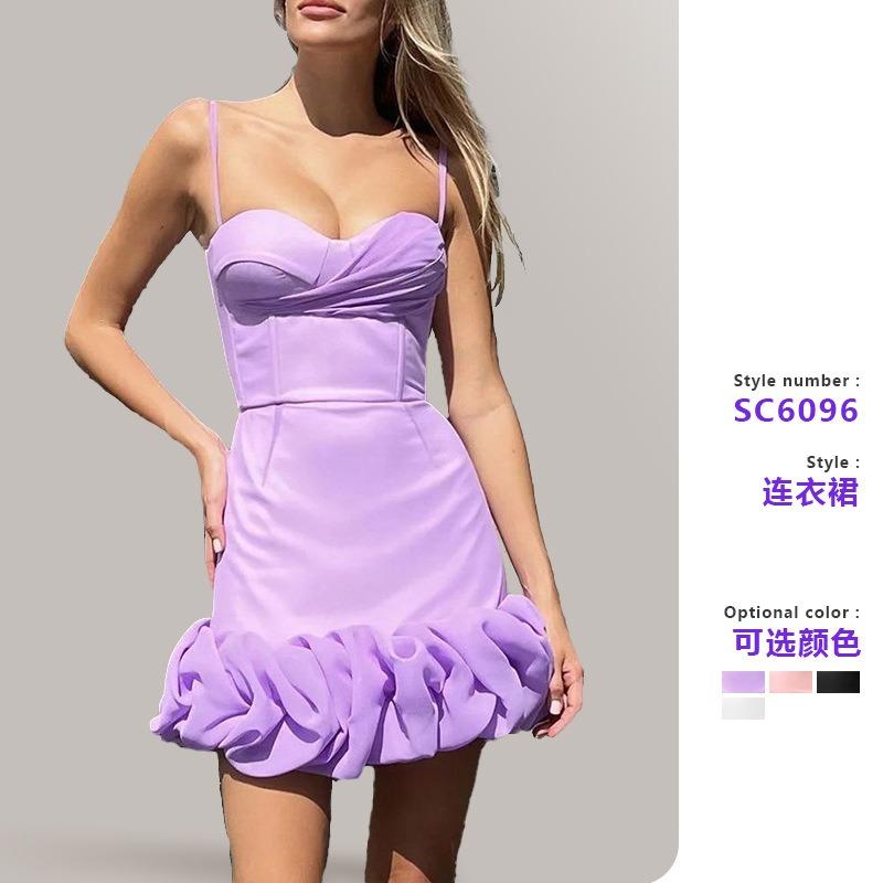 Women's suer new sexy pleated skirt suspender dress slim temperament dress short skirt