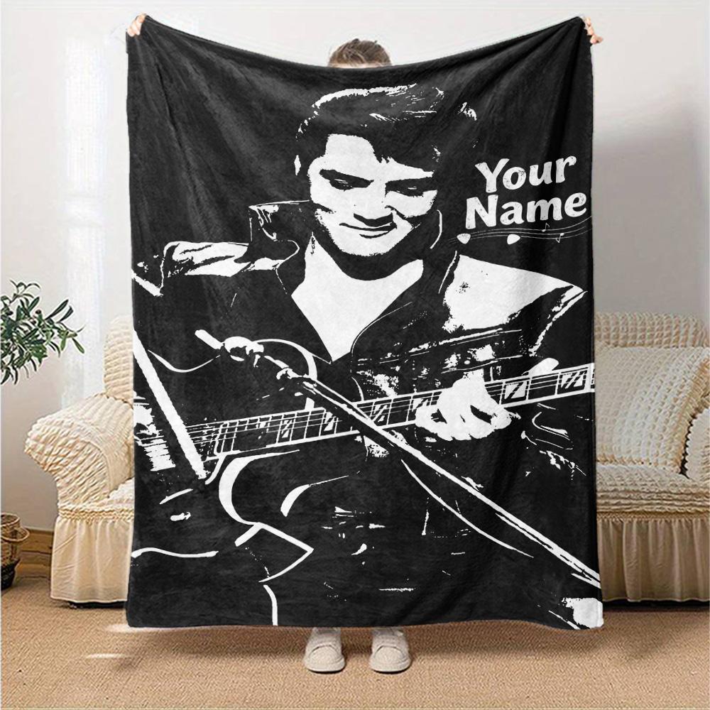 Elvis Presley Customize Text Blanket Cozy Personalized Blanket Comfortable Perfect for Bed Living Room Office Picnics All-Season Use