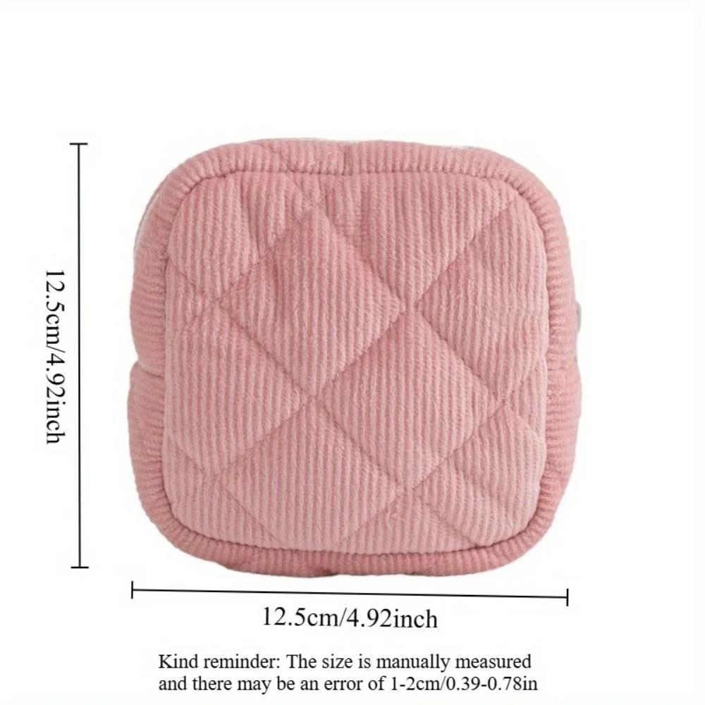 Cute Quilted Corduroy Cosmetic Bag Coin Purse Lipstick Makeup Pouch with Zipper for Travel Toiletry Storage Organizer for Women