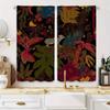 2Pcs Tropical Rainforest Curtains - Black Background With Leopard, Birds & Floral Print, Polyester Velvet Fabric, Rod Pocke