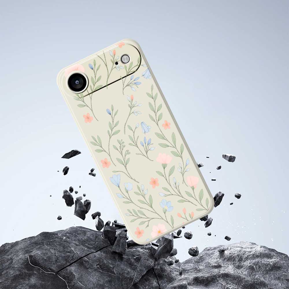 For iPhone 17 Air Case Pink Blue Flowers Pattern Printing Straight Edge TPU Phone Back Cover