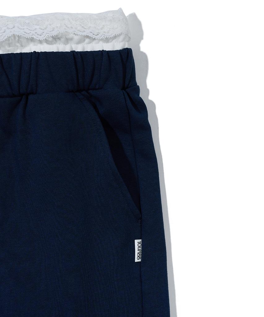 YOUHEE Lace Layered Jersey Pants_Navy
