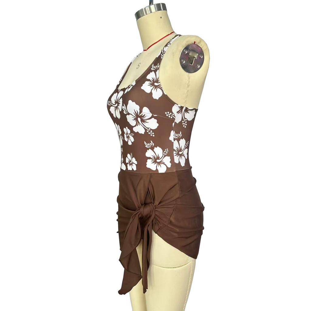 Spring and Summer Women's Sexy Bikini Slim Fit Dress Swimsuit with Printed European and American One-piece Swimsuit