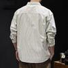 Men's White Striped Long Sleeve Shirt, Casual Button Down Top with Chest Pocket, Loose Fit for Daily Wear
