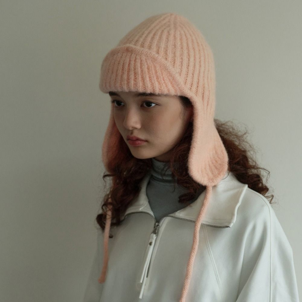 Earmuff Pilot Hat Soft Wool Blend Hat Windproof Winter Knitted Cap  Unisex