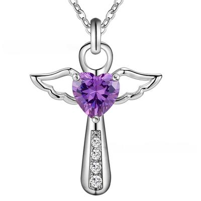 S925 Silber Überzogene Kreuz Weiß Lila Zirkon Kristall Anhänger Halskette für Frauen