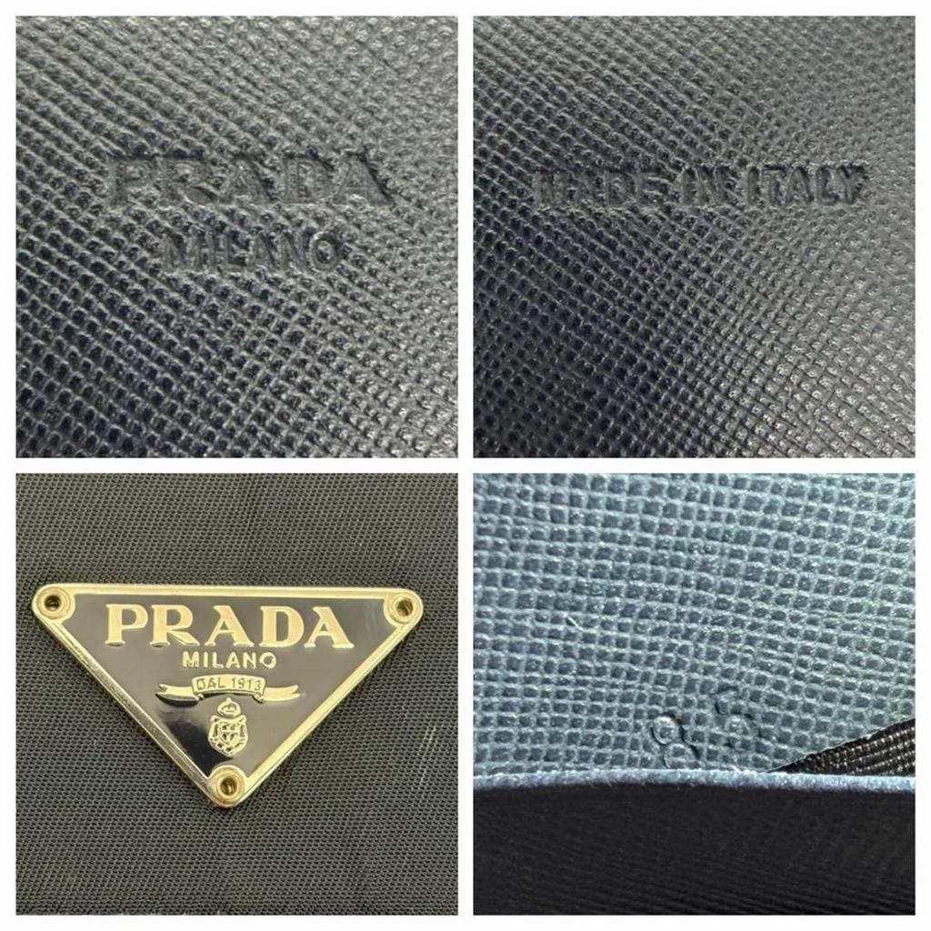 Used Prada Triangle Logo Tessuto Nylon Bifold Long Wallet Navy Business