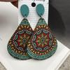 Bohemian Big Water Drop Wooden Earrings for Women Vintage Unique Design Colorful Printed Ethnic Earring Female Jewelry