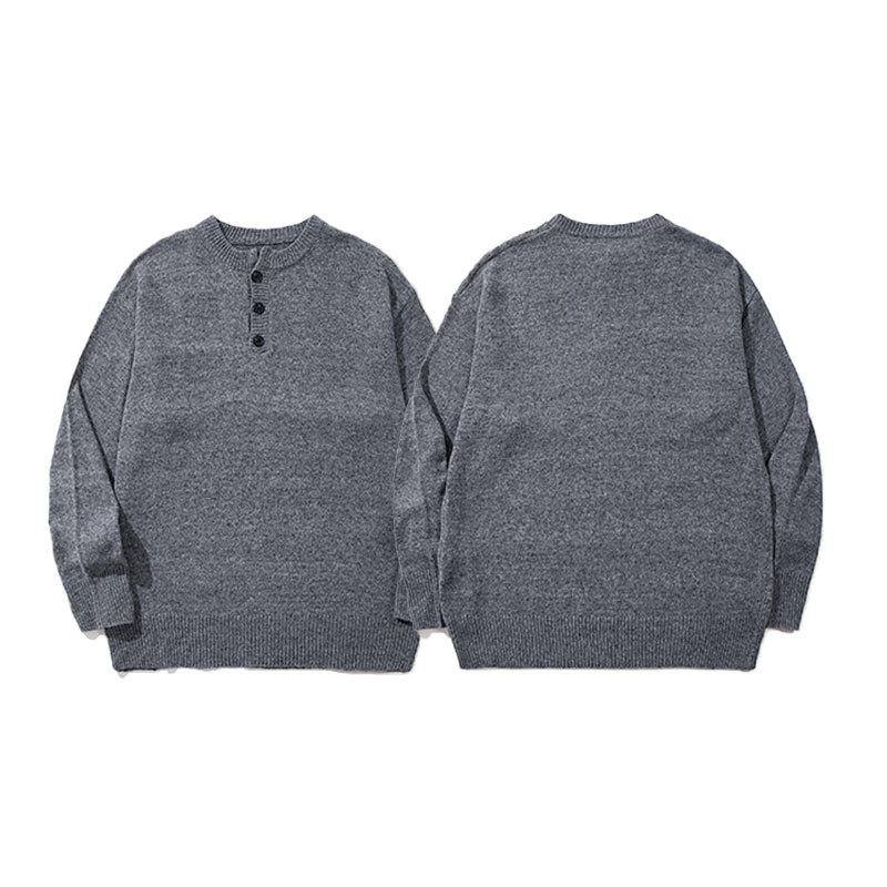 Gray  Henry Neck Sweater Men's Lazy and High-end Autumn and Winter New All-match Top Round Neck Pullover Knitted Sweater