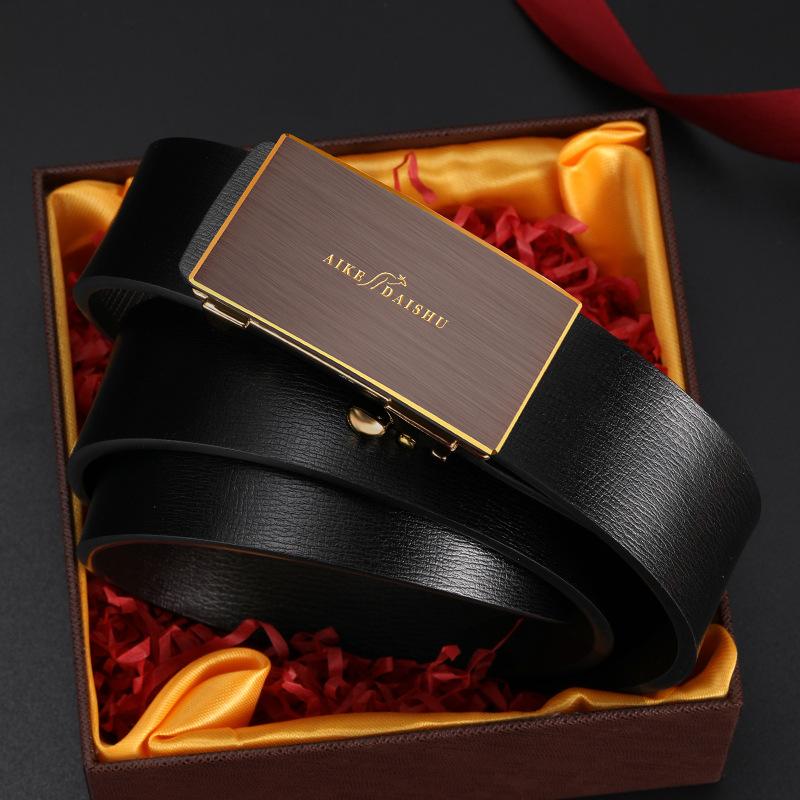 Men's New Genuine Leather Automatic Buckle Leather Belt Versatile Business Casual Pants Belt Middle Aged and Young Belt Belt Men
