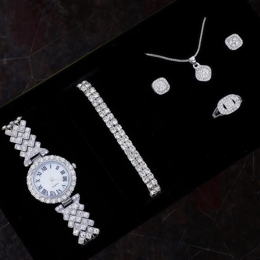 Ladies Cornucopia Diamond Watch Set, Popular 5pcs Bracelet Accessories Fashion Quartz European Beautiful Women Watch Set