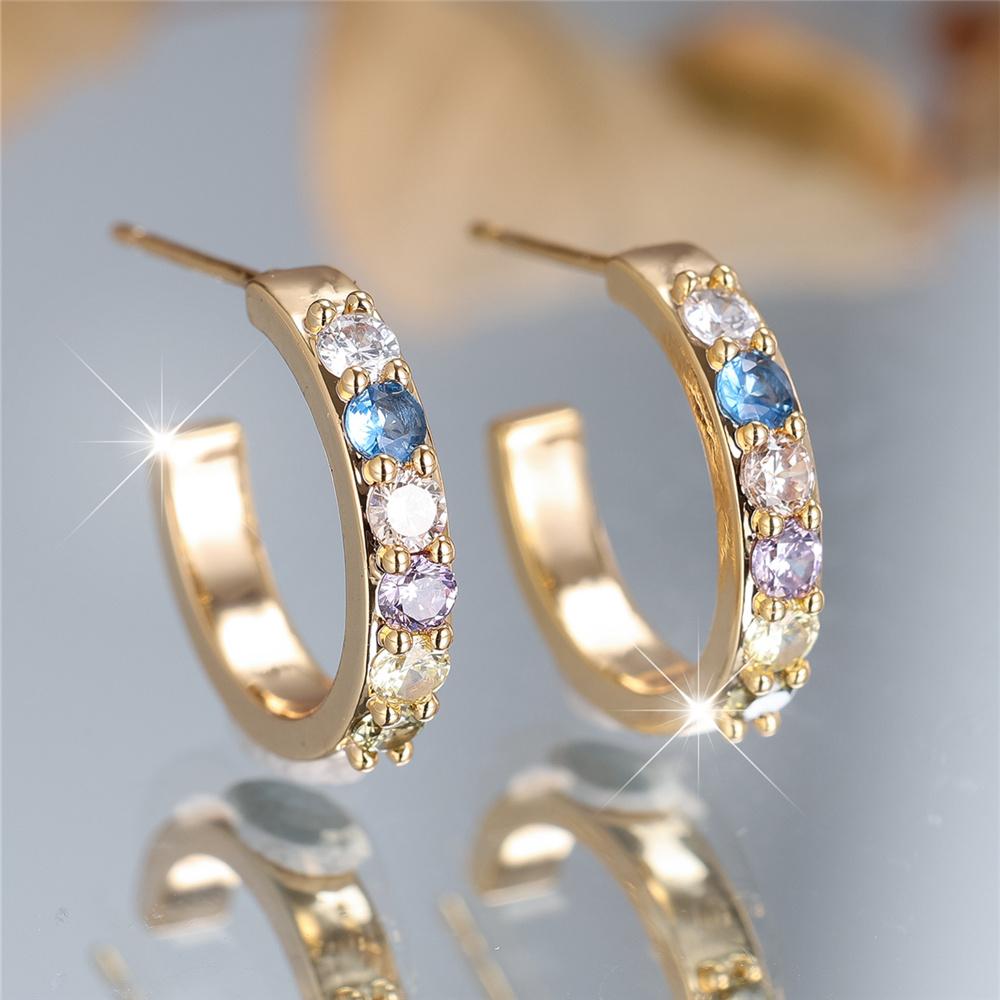 Cute Female Small Rainbow Round Zircon Stone Wedding Jewelry Vintage Gold Color Stud Earrings For Women