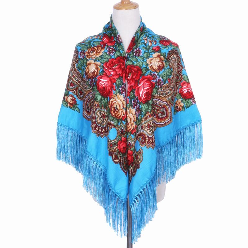 JiyunD Tradition Ethnic Style Russia Printing Tassels Shawl Large Handkerchief Scarf Headscarf