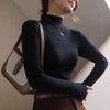 Solid Color Half High Neck Threaded Bottom Shirt with Basic Long Sleeved Tight Fitting T-shirt Top for Autumn and Winter Women's Clothing