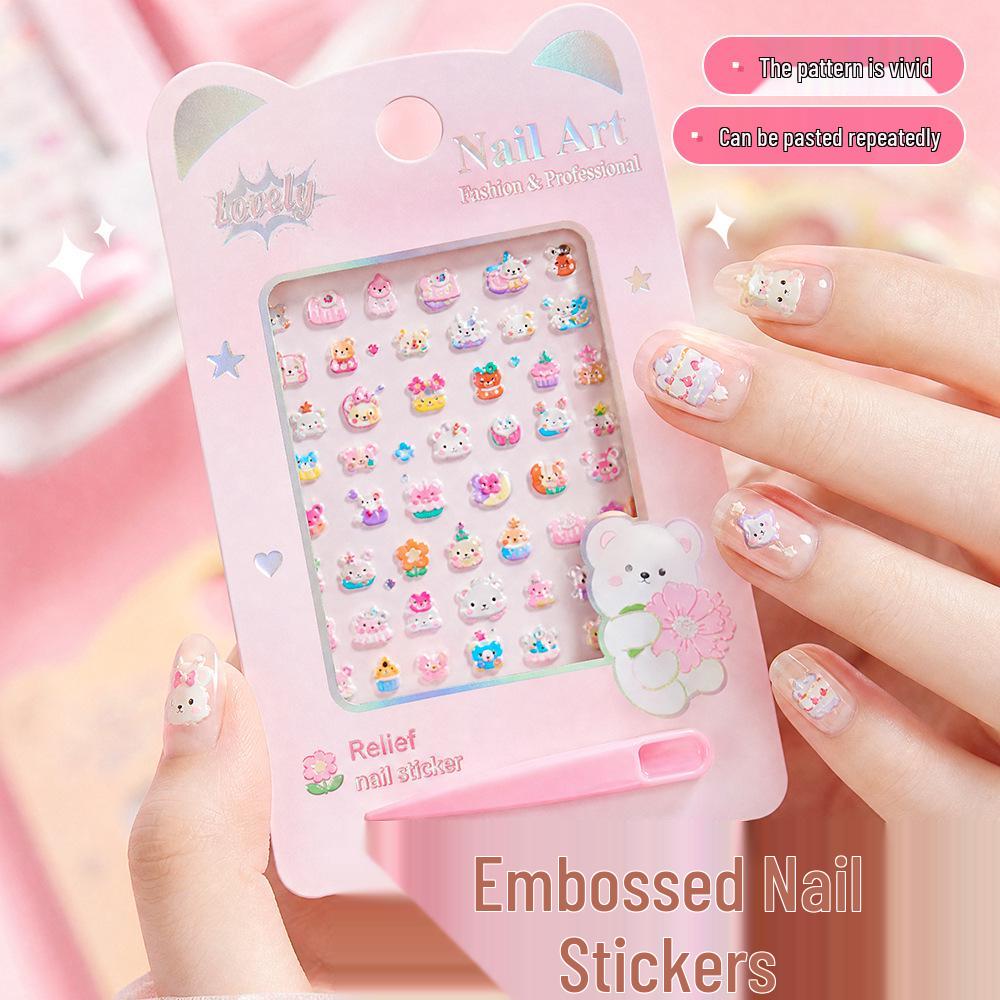 Creative 5D Embossed Nail Stickers for Kids - 3D Cartoon Cute Self-Adhesive Art Decals, Great Small Gifts for Girls