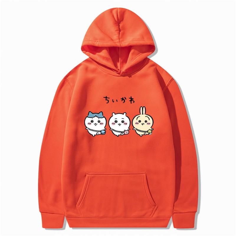 Chiikawa Self-mocking Bear Anime Couple Hoodie Fleece Lined Womens Casual Winter Hooded Sweatshirt